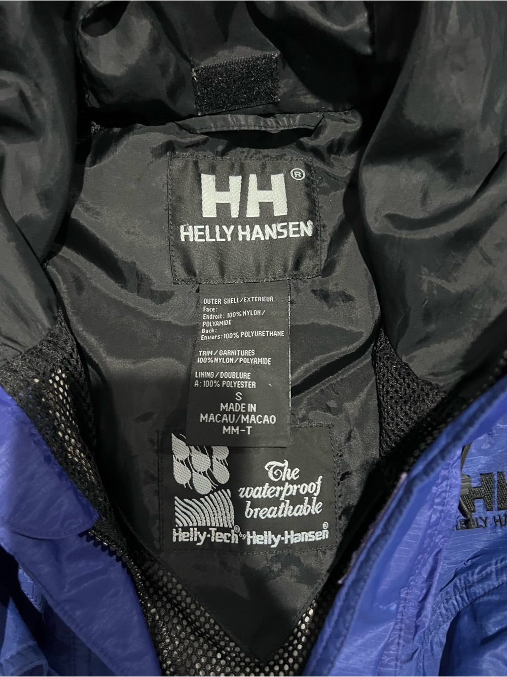 HH Helly Hansen Royal Blue Zip Hooded Rain Jacket - Packable S